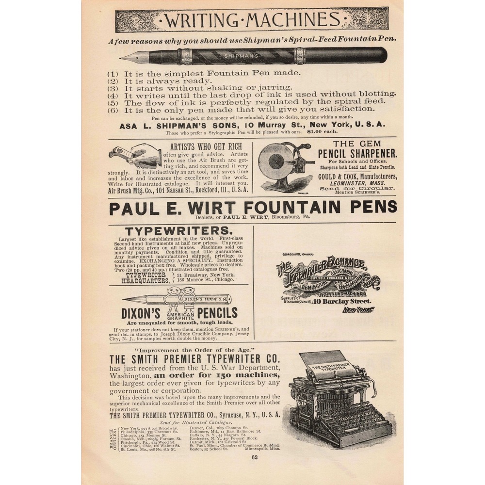 1892 Page of Machine Typewriter Print Advertisements Writing Machines Vintage Ad - Picture 2 of 2